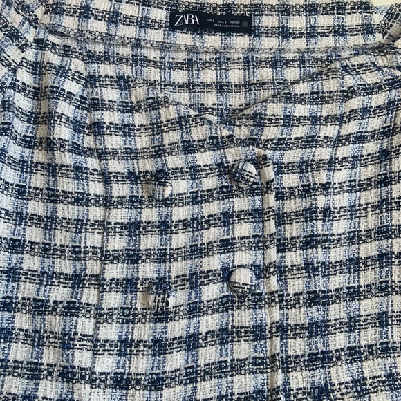Zara Blue and White Tweed Off-Shoulder Crop Top - Small - Picture 5 of 9